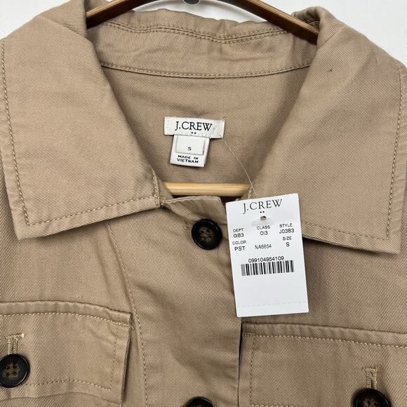 NEW - J Crew Jacket Women’s Size Small Khaki Beige Cotton Safari Utility Shirt - Picture 2 of 9